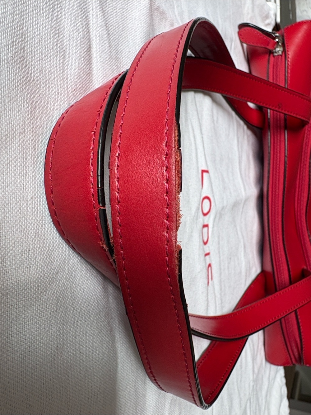 LODIS Red Leather Laptop Tote Bag - Significant Wear on One Strap / Priced Low - Picture 8 of 9